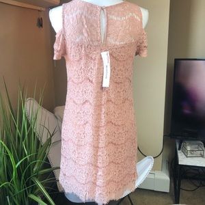 NWT Monteau | Lace pink midi cold shoulder dress